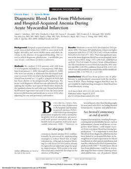 Diagnostic Blood Loss from Phlebotomy and Hospital-Acquired Anemia During Acute Myocardial Infarction