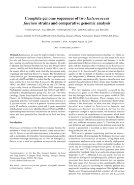 Complete Genome Sequences of Two Enterococcus Faecium Strains and Comparative Genomic Analysis