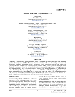 Smallsat Solar Axion X-Ray Imager (SSAXI)