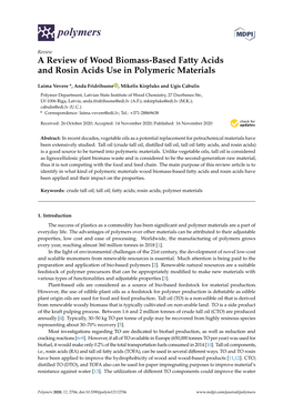 A Review of Wood Biomass-Based Fatty Acidsand Rosin Acids Use In