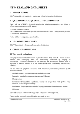 DBL™ Octreotide Solution for Injection Contains 0.05 Mg, 0.1 Mg Or 0.5 Mg of Octreotide As Octreotide Acetate