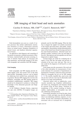 MR Imaging of Fetal Head and Neck Anomalies