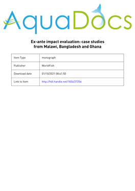 Ex-Ante Impact Evaluation: Case Studies from Malawi, Bangladesh and Ghana