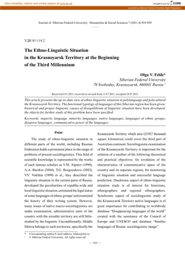 The Ethno-Linguistic Situation in the Krasnoyarsk Territory at the Beginning of the Third Millennium