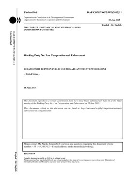 Relationship Between Public and Private Antitrust Enforcement, Note by the United States Submitted to the OECD Competition Commi