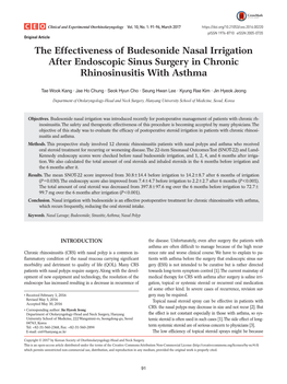 The Effectiveness of Budesonide Nasal Irrigation After Endoscopic Sinus Surgery in Chronic Rhinosinusitis with Asthma