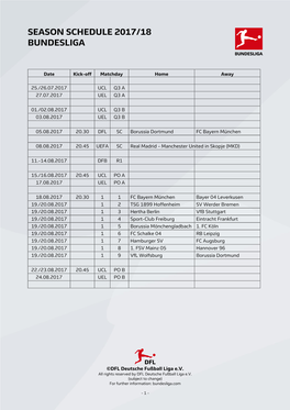 Season Schedule 2017/18 Bundesliga