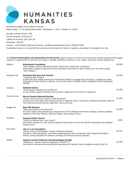 Stewardship Report for the State of Kansas Report Dates: FY 20 Stewardship Report (November 1, 2019 - October 31, 2020)