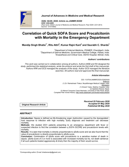 Correlation of Quick SOFA Score and Procalcitonin with Mortality in the Emergency Department