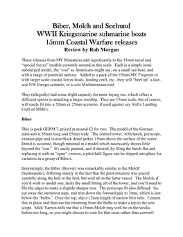 Biber, Molch and Seehund WWII Kriegsmarine Submarine Boats 15Mm Coastal Warfare Releases Review by Rob Morgan