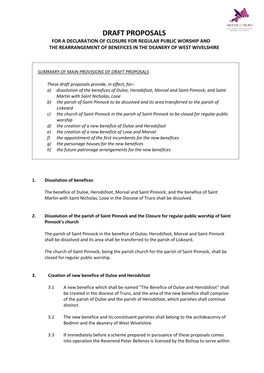 Draft Proposals for a Declaration of Closure for Regular Public Worship and the Rearrangement of Benefices in the Deanery of West Wivelshire