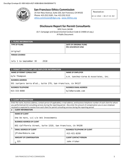 San Francisco Ethics Commission Disclosure Report for Permit