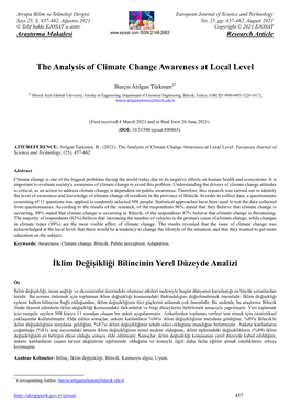 The Analysis of Climate Change Awareness at Local Level İklim