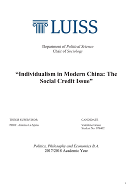 “Individualism in Modern China: the Social Credit Issue”