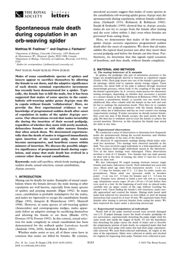 Spontaneous Male Death During Copulation in an Orb-Weaving Spider