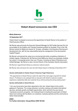 Hobart Airport Announces New CEO