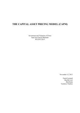 The Capital Asset Pricing Model (Capm)