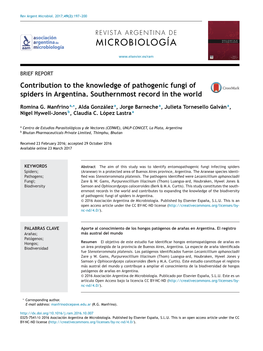 Contribution to the Knowledge of Pathogenic Fungi of Spiders In