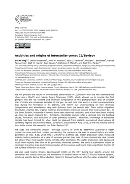 Activities and Origins of Interstellar Comet 2I/Borisov