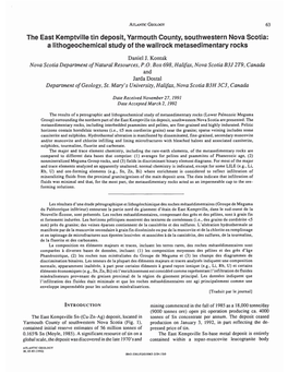 The East Kemptville Tin Deposit, Yarmouth County, Southwestern Nova Scotia: a Lithogeochemical Study of the Wallrock Metasedimentary Rocks