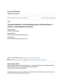 The Legal Ramifications of Microchipping People in the United States of America - a State Legislative Comparison