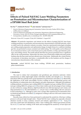 Effects of Pulsed Nd:YAG Laser Welding Parameters on Penetration and Microstructure Characterization of a DP1000 Steel Butt Joint