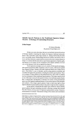 Melodic Speech Patterns in the Traditional Japanese Kyogen Theatre: a Strategy of Contrasting Structures