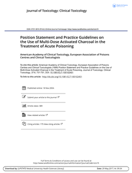 Position Statement: Multi Dose Activated Charcoal