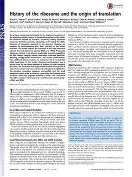 History of the Ribosome and the Origin of Translation