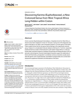 Discovering Karima (Euphorbiaceae), a New Crotonoid Genus from West Tropical Africa Long Hidden Within Croton