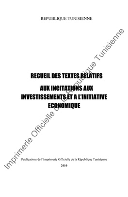 Imprimerie Officielle De La République Tunisienne 2010 Imprimerie Officielle De La République Tunisienne