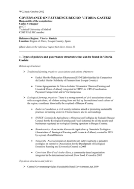 GOVERNANCE on REFERENCE REGION VITORIA-GASTEIZ Responsible of the Compilation: Carlos Verdaguer Gea 21 Technical University of Madrid COST UAE MC Member