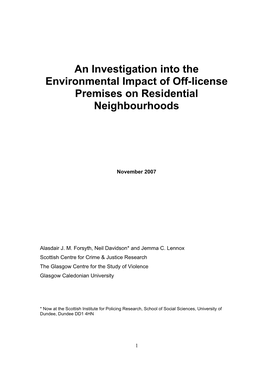 An Investigation Into the Environmental Impact of Off-License Premises on Residential Neighbourhoods