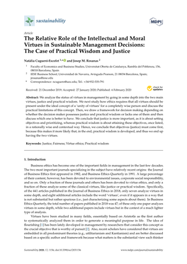 The Relative Role of the Intellectual and Moral Virtues in Sustainable Management Decisions: the Case of Practical Wisdom and Justice