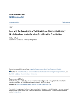 North Carolina Considers the Constitution