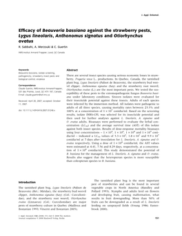 Efficacy of Beauveria Bassiana Against the Strawberry Pests, Lygus