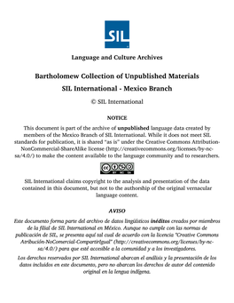 Bartholomew Collection of Unpublished Materials SIL International - Mexico Branch