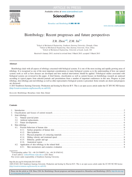 Biotribology Recent Progresses and Future Perspectives