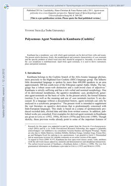 Polysemous Agent Nominals in Kambaata (Cushitic)*