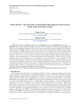 Fijian Women – Key Providers to Sustainable Development Goals (A Case Study of the University of Fiji)