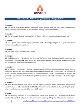 30 Question GA NTPC Mega Quiz Sunday 18 August 2019