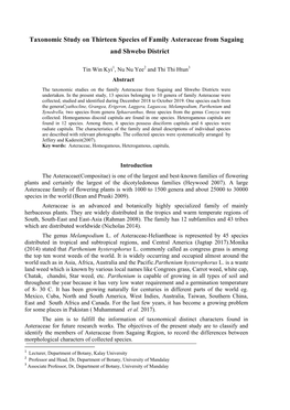 Taxonomic Study on Thirteen Species of Family Asteraceae from Sagaing and Shwebo District