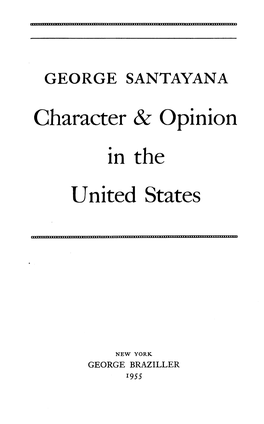 Character and Opinion in the United States