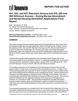 831, 833, and 837 Glencairn Avenue and 278, 280 and 282 Hillmount Avenue – Zoning By-Law Amendment and Rental Housing Demolition Applications Final Report