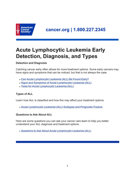 Acute Lymphocytic Leukemia Early Detection, Diagnosis, and Types Detection and Diagnosis