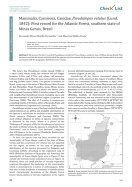 Pseudalopex Vetulus (Lund, 1842): First Record for the Atlantic Forest, Southern State Of