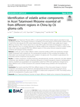 Identification of Volatile Active Components in Acori Tatarinowii