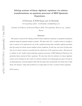 Arxiv:1905.07138V2 [Quant-Ph] 1 Jan 2020 Asnumbers: W PACS Chain 4-Spin a in Evolution Such Using Instance, for Data Input Chain