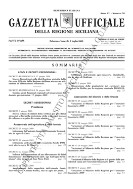 Gazzetta Ufficiale.S Della Regione Siciliana .R U Si Pubblica