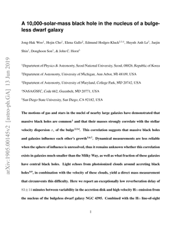 A 10000-Solar-Mass Black Hole in the Nucleus of a Bulgeless Dwarf Galaxy